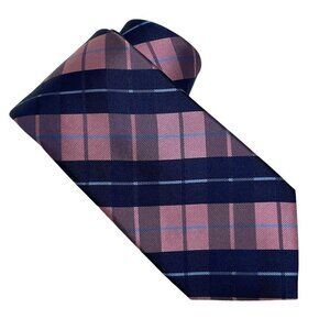 NWT Nordstrom Men's Shop Necktie Blue Mauve Pink Plaid 3"‎